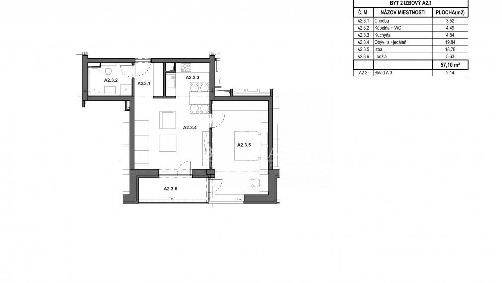 NOVOSTAVBA 2-izbový byt v komplexe WEST - Galanta A.2.3 Bytový dom K