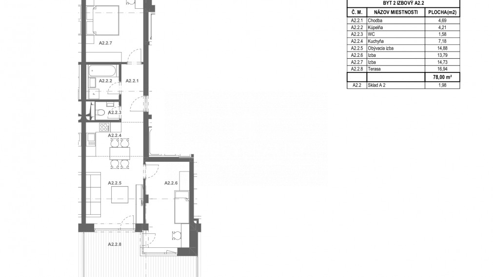 3-izbový byt s terasou v komplexe Galanta WEST M A.2.2